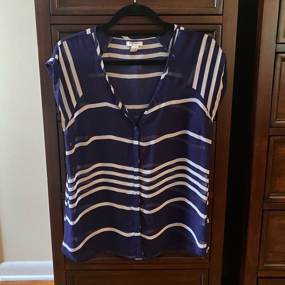 Navy & White Sheer Striped Shirt